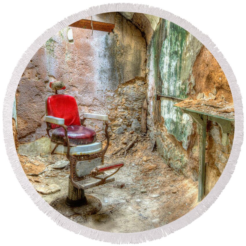 Eastern State Penitentiary Round Beach Towel featuring the photograph Unfaded Red by Paul W Faust - Impressions of Light