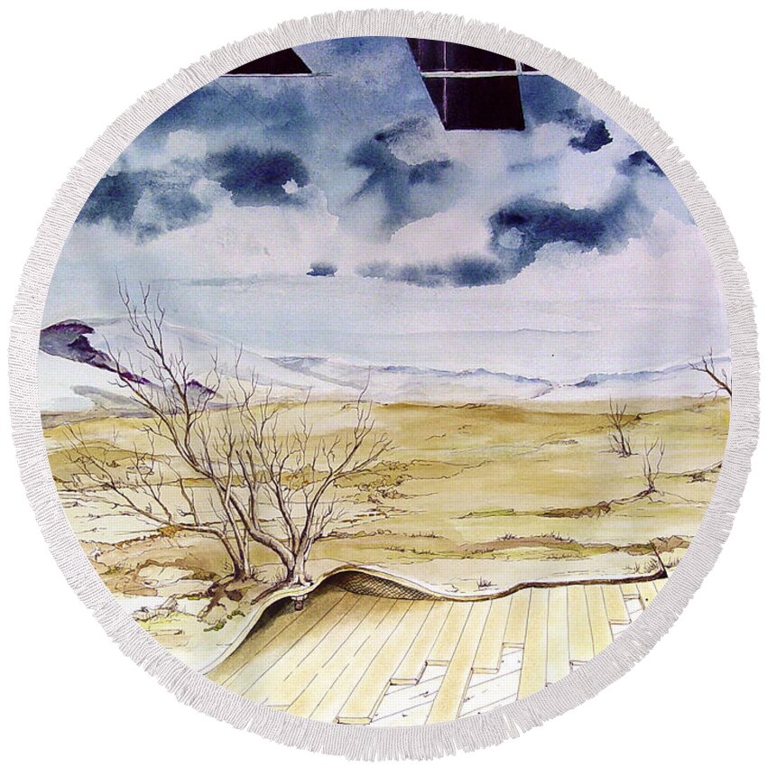 Landscape Round Beach Towel featuring the painting Unfinished Landscape by Sam Sidders