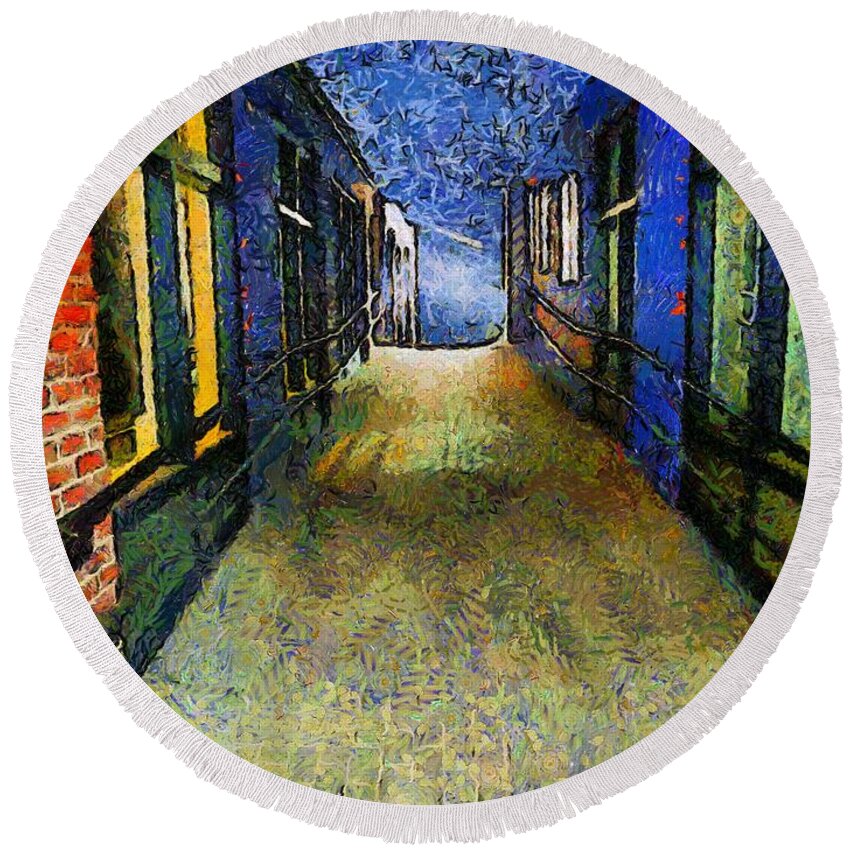 Alley Round Beach Towel featuring the painting Universe Alley by RC DeWinter