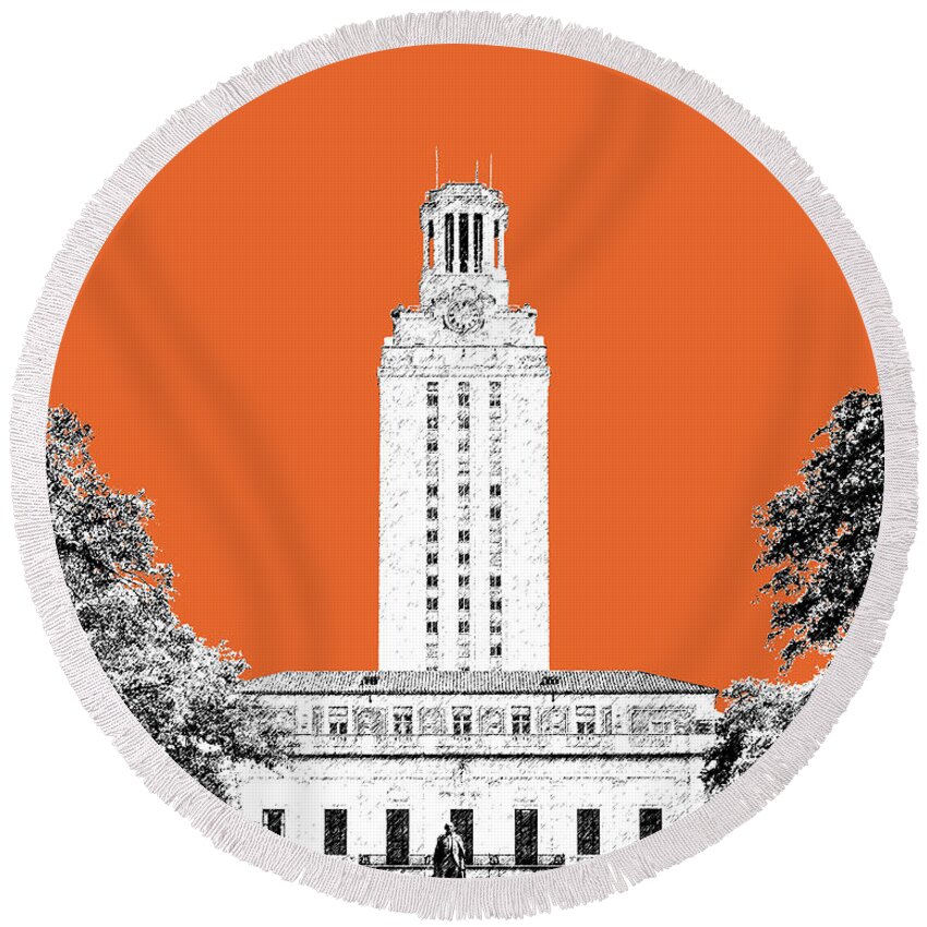 University Round Beach Towel featuring the digital art University of Texas - Coral by DB Artist