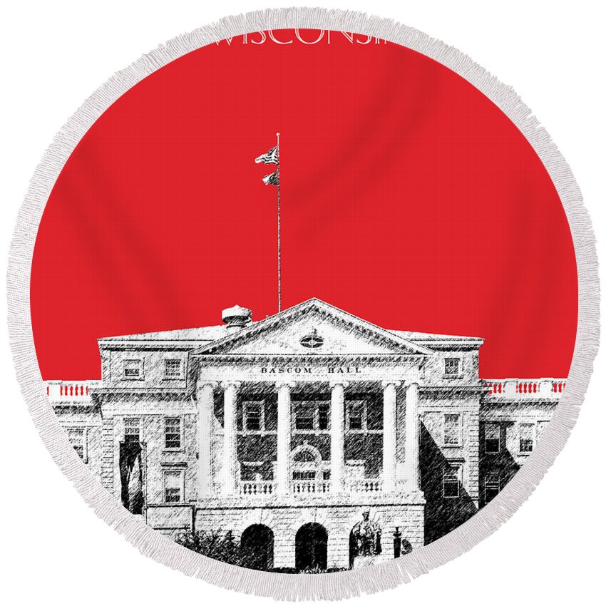 University Round Beach Towel featuring the digital art University of Wisconsin - Red by DB Artist
