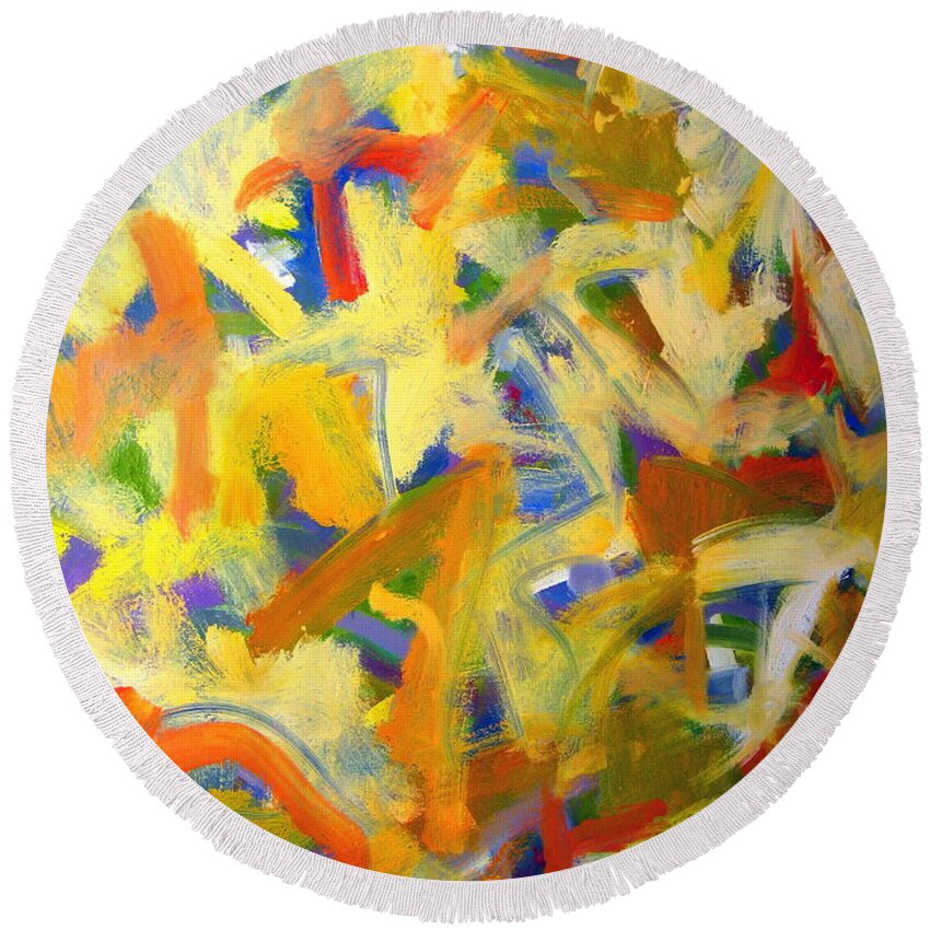 Landscape Round Beach Towel featuring the painting Untitled #20 by Steven Miller