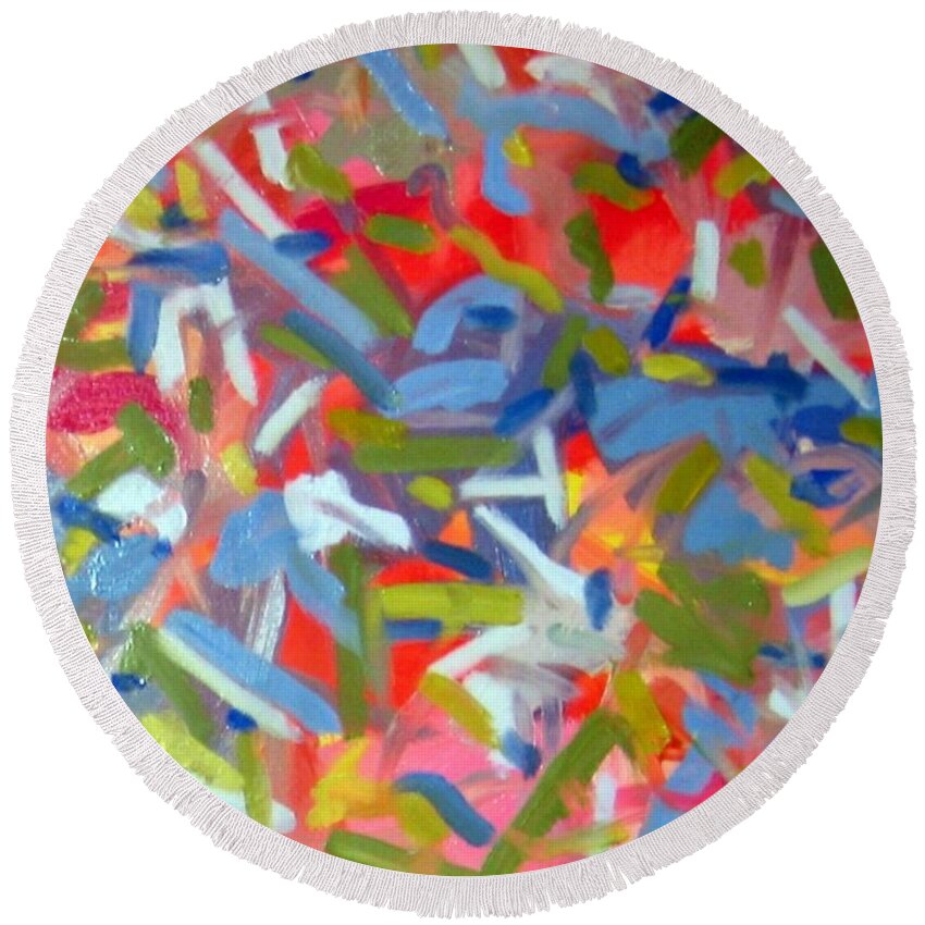 Abstract Round Beach Towel featuring the painting Untitled #23 by Steven Miller