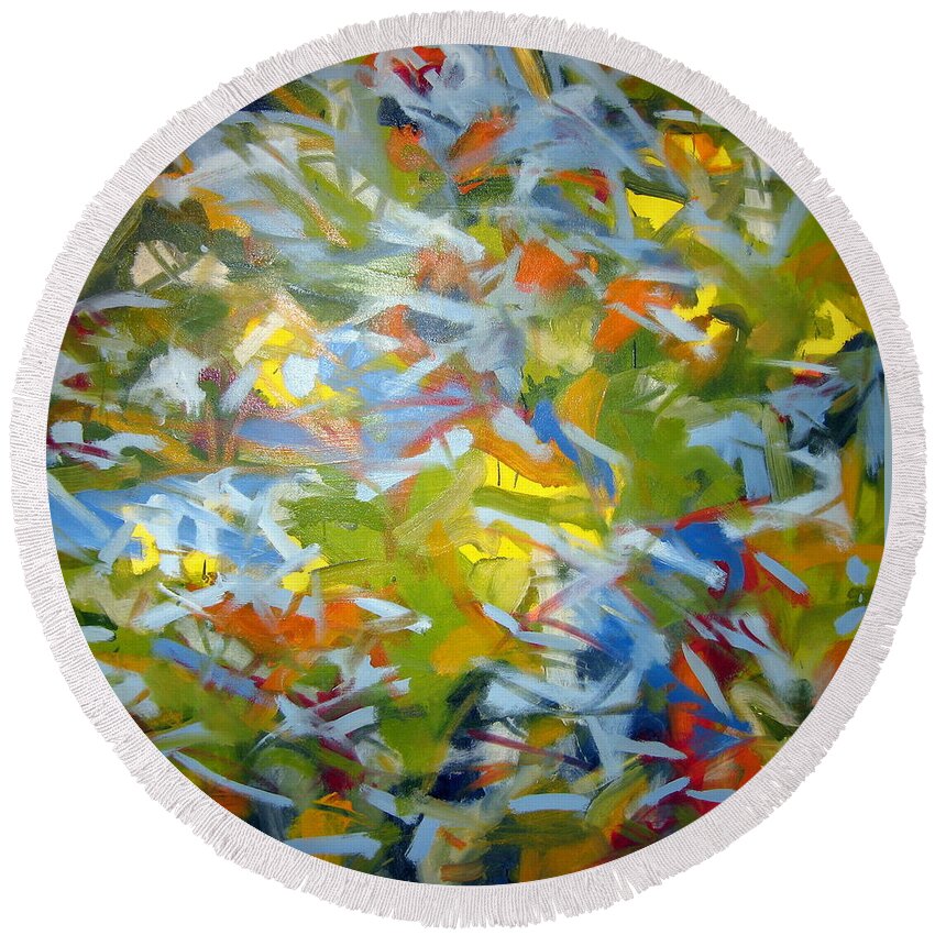 Landscape Round Beach Towel featuring the painting Untitled #9 by Steven Miller