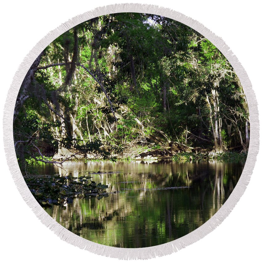 Ocklawaha River Round Beach Towel featuring the photograph Up The Lazy River by Bob Johnson