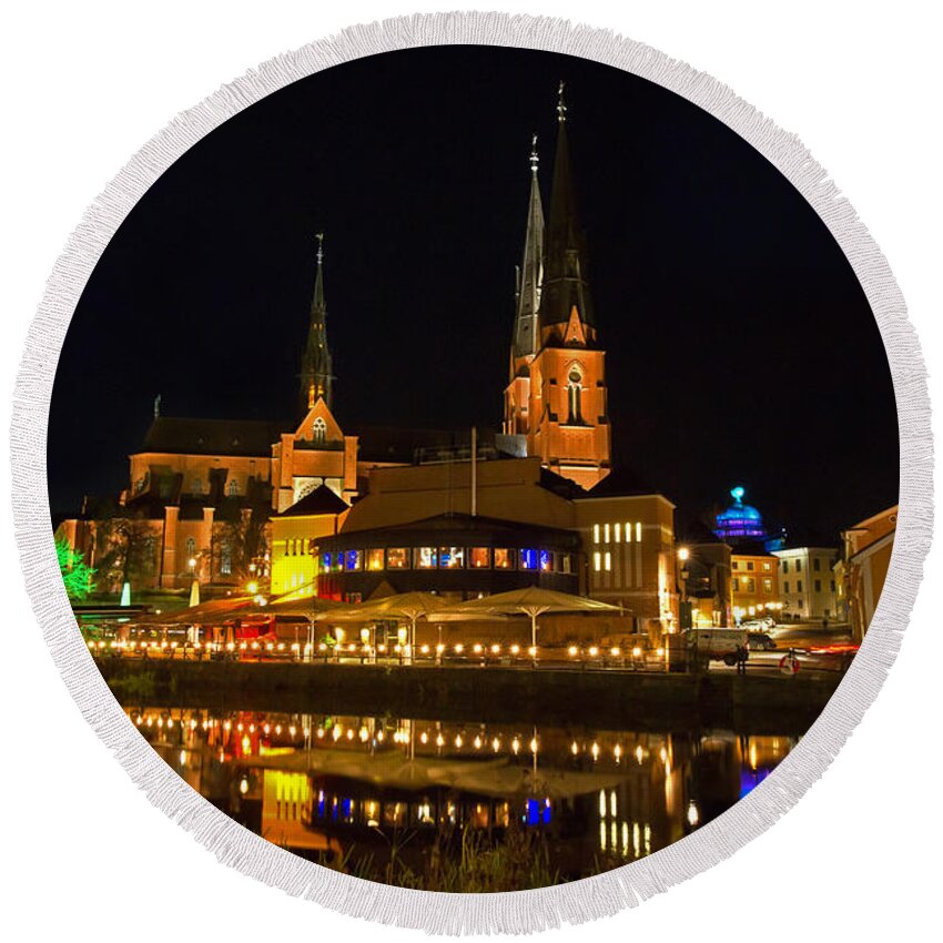 Uppsala Round Beach Towel featuring the photograph Uppsala by night by Torbjorn Swenelius