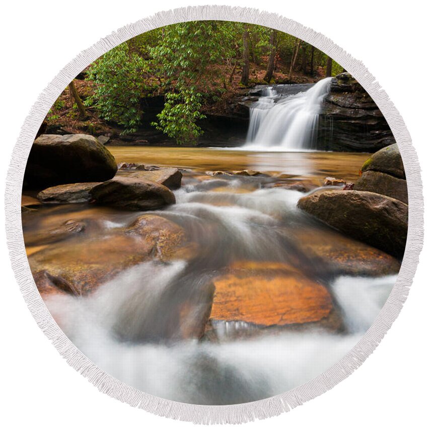 Waterfall Round Beach Towel featuring the photograph South Carolina Blue Ridge Mountains Waterfall Nature Photography by Dave Allen