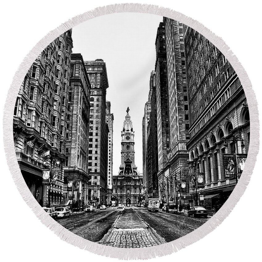 City Round Beach Towel featuring the photograph Urban Canyon - Philadelphia City Hall by Bill Cannon