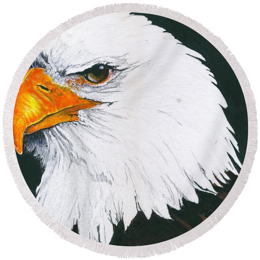 Bald Round Beach Towel featuring the drawing US Bald Eagle by Bill Richards