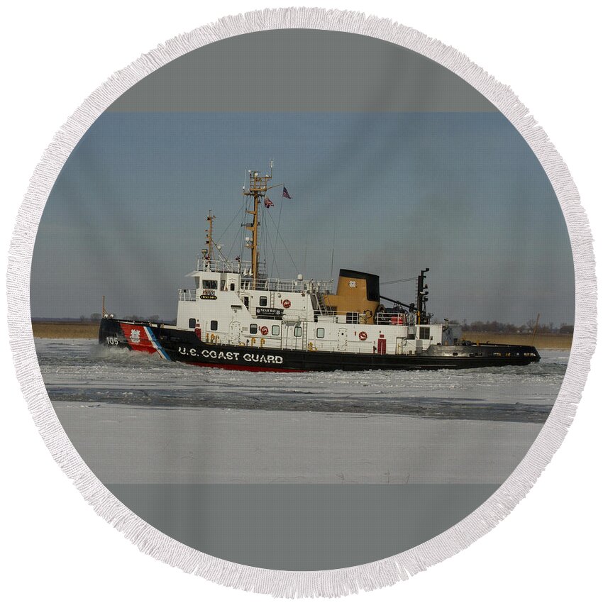 Coast Guard Round Beach Towel featuring the photograph US Coast Guard by Suanne Forster