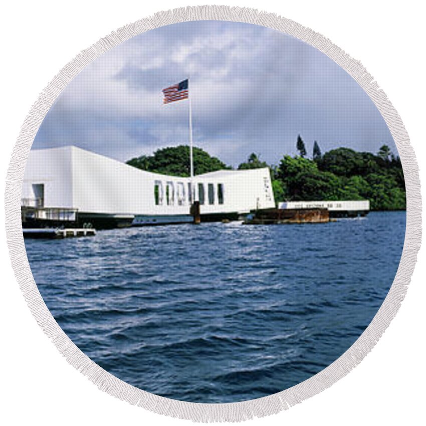 Photography Round Beach Towel featuring the photograph Uss Arizona Memorial, Pearl Harbor by Panoramic Images