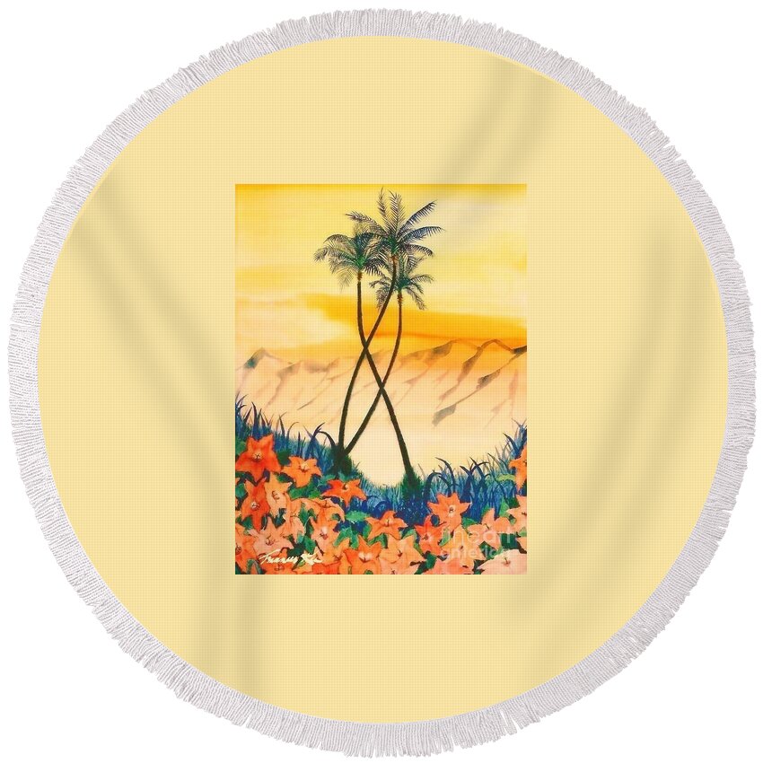 Palm Trees Round Beach Towel featuring the painting Valley of Dreams by Frances Ku