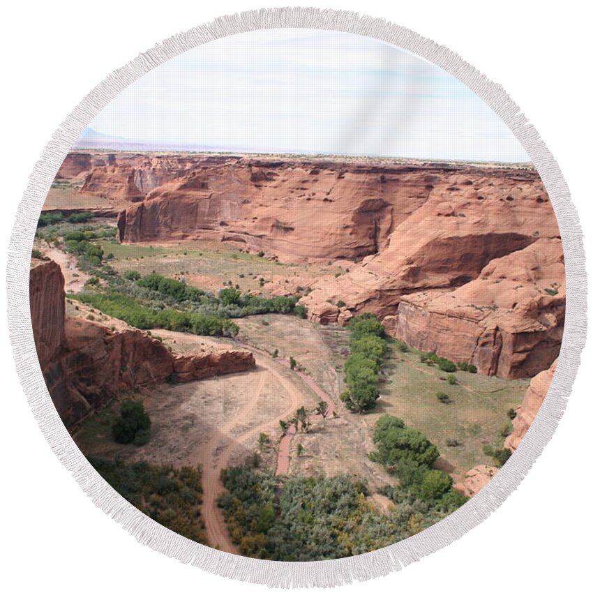 Valley Round Beach Towel featuring the photograph Canyon de Chelly Valley View  by Christiane Schulze Art And Photography