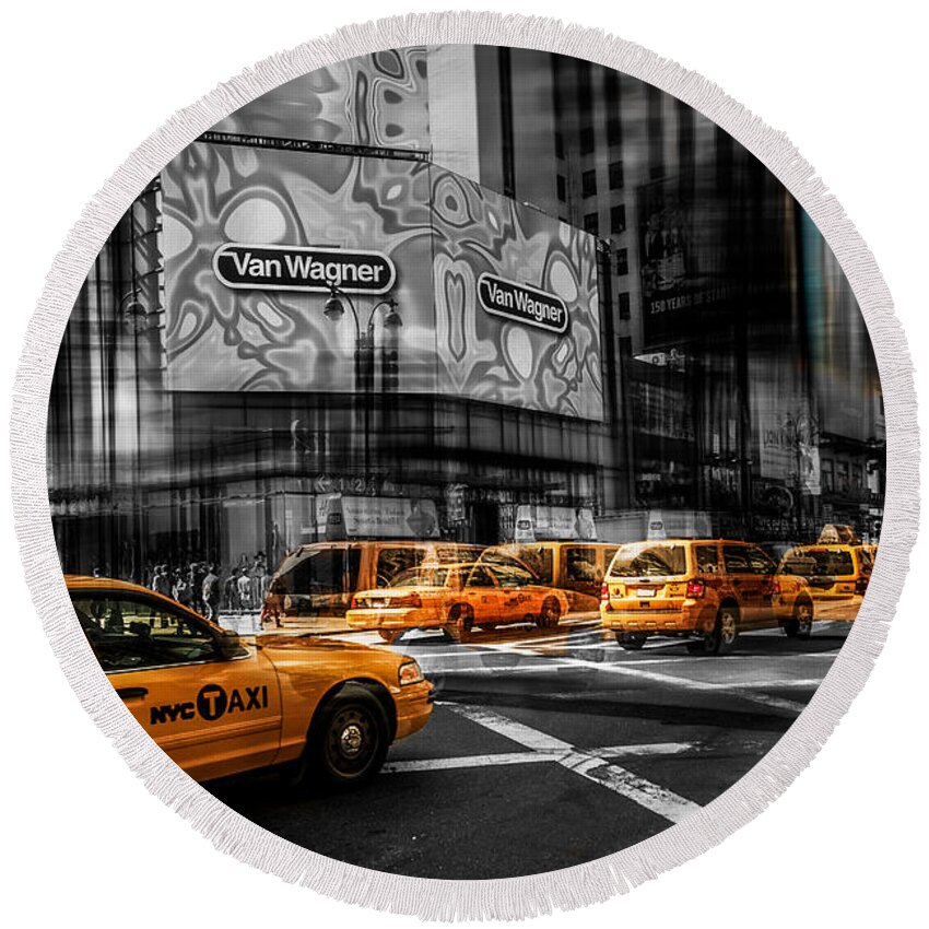 Nyc Round Beach Towel featuring the photograph Van Wagner - Colorkey by Hannes Cmarits