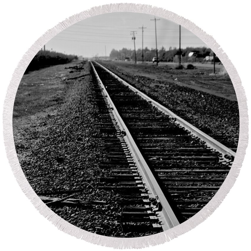 Railroad Round Beach Towel featuring the photograph Vanishing Point by Eric Tressler