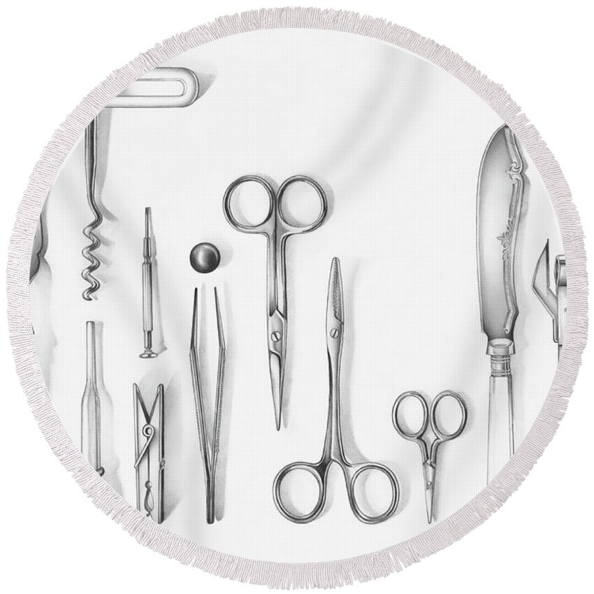 Assortment Round Beach Towel featuring the photograph Variety Of Implements Like Fork by Ikon Ikon Images