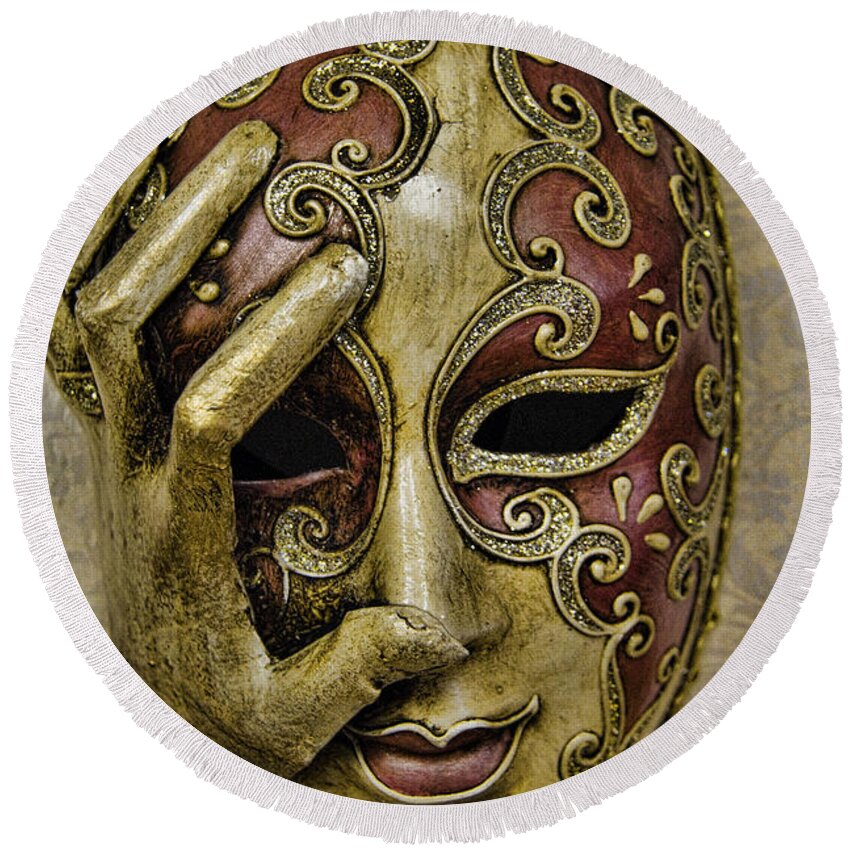Venetian Round Beach Towel featuring the photograph Venetian Carnaval Mask by David Smith