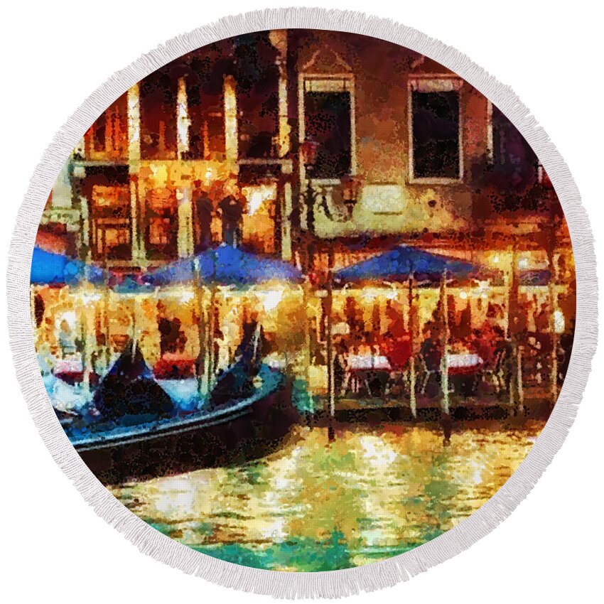Venice Glow Round Beach Towel featuring the painting Venice Glow by Mo T