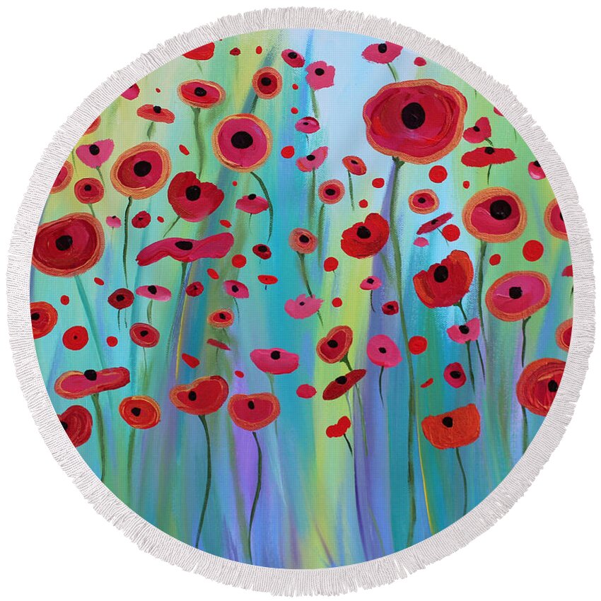 Poppy Round Beach Towel featuring the painting Vibrant Poppies by Stacey Zimmerman