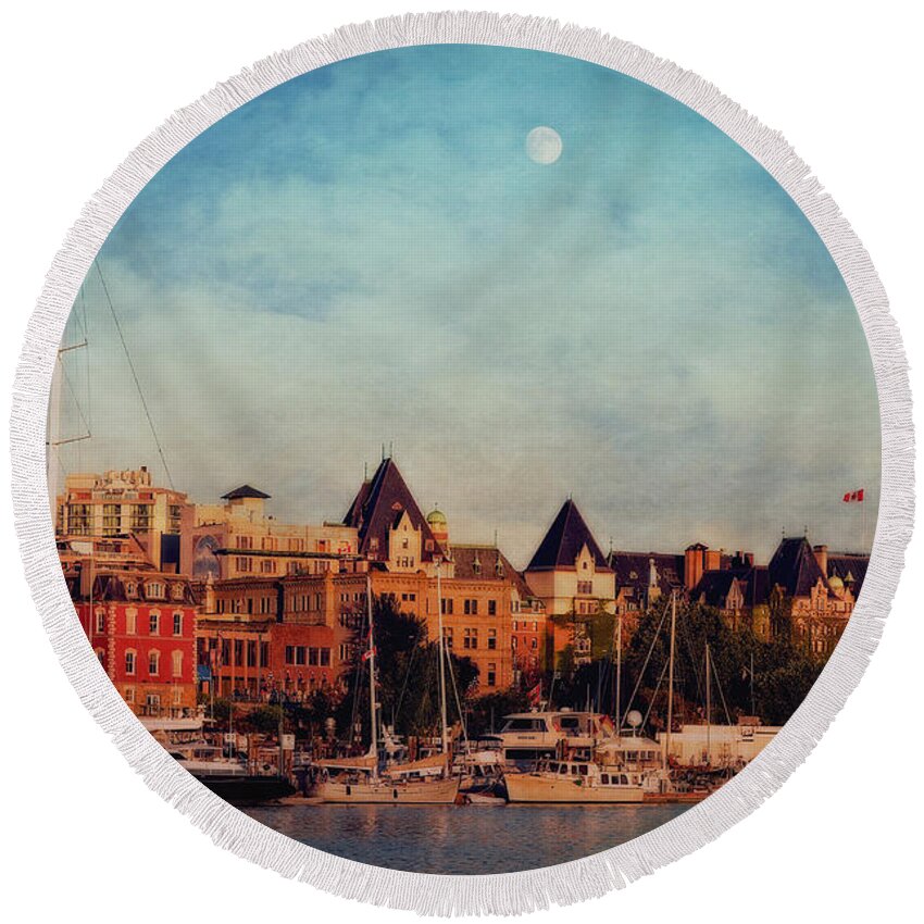 Harbor Round Beach Towel featuring the photograph Victoria Historic Buildings by Maria Angelica Maira