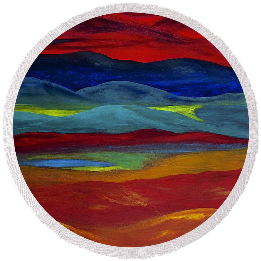 Reds Round Beach Towel featuring the painting View from a 747 by Dick Bourgault