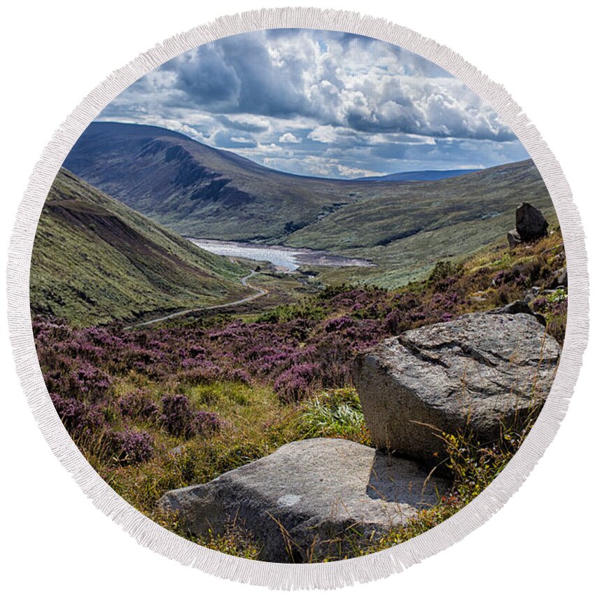 Silent Valley Round Beach Towel featuring the photograph View from Ben Crom by Nigel R Bell