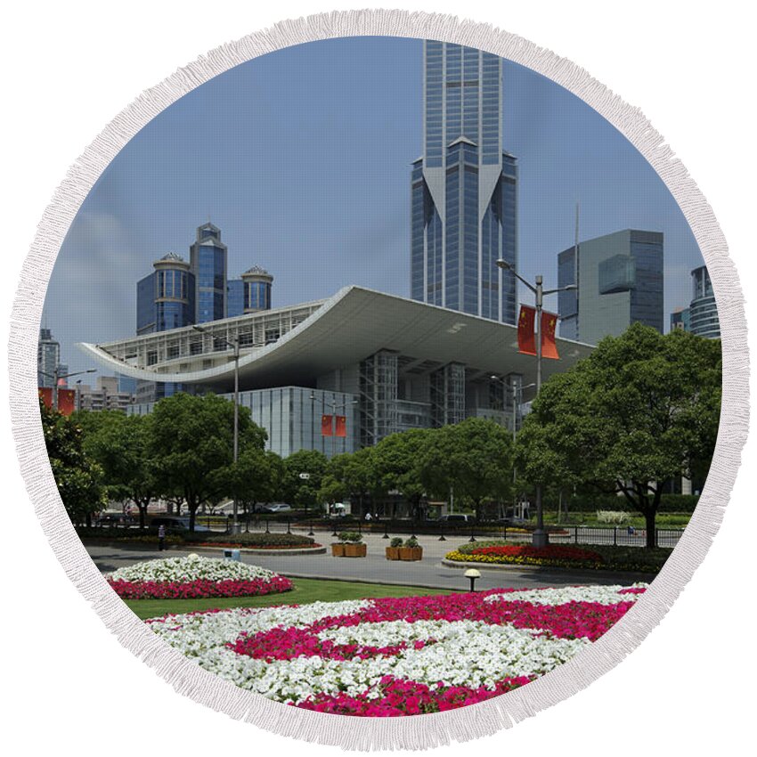 Asia Round Beach Towel featuring the photograph View From Peoples Park, Shanghai by John Shaw