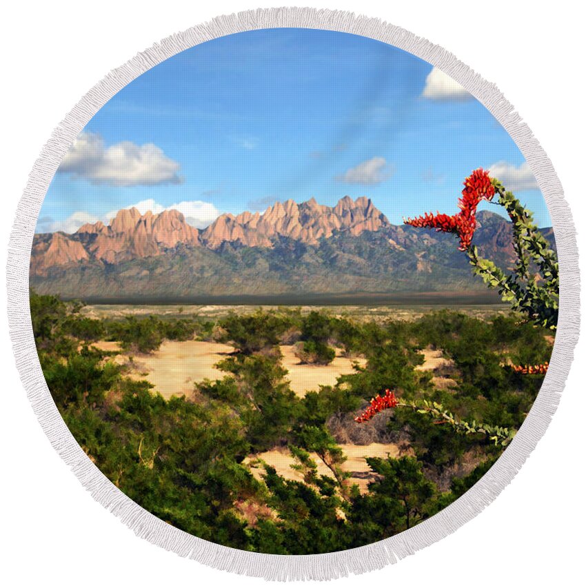 Organ Mountains Round Beach Towel featuring the photograph View from Roadrunner by Kurt Van Wagner