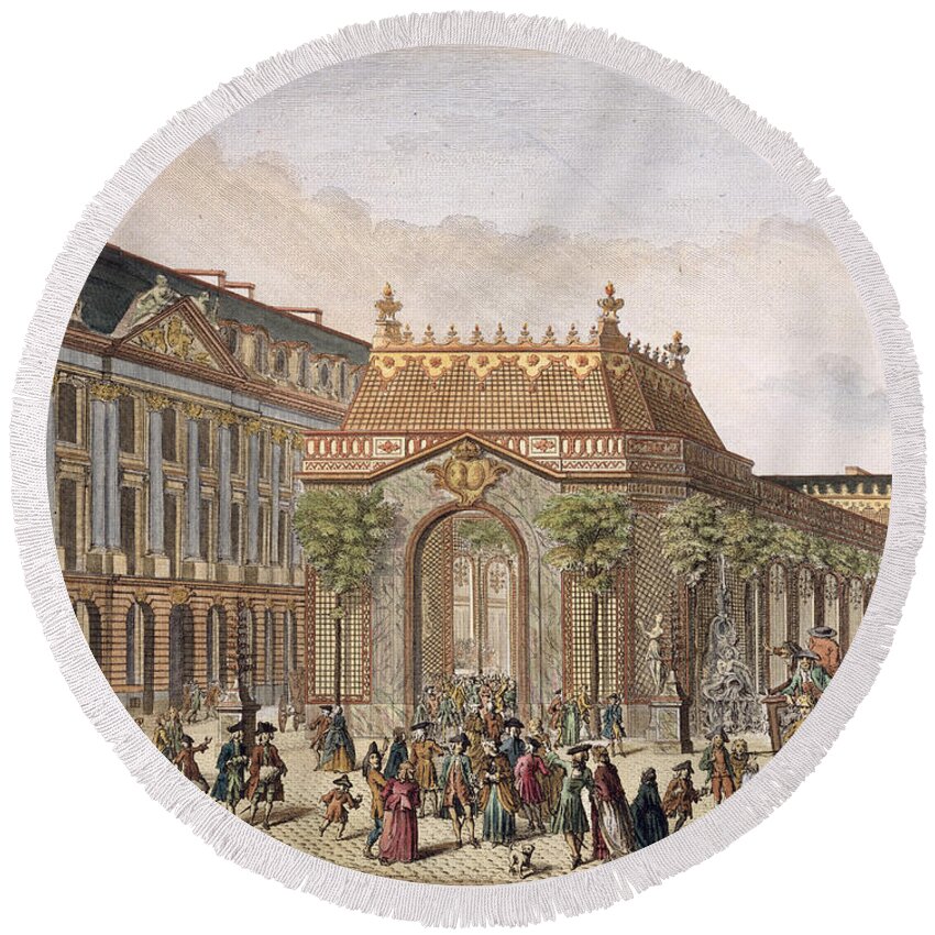 Ball Round Beach Towel featuring the drawing View Of The Place De Louis Le Grand by French School