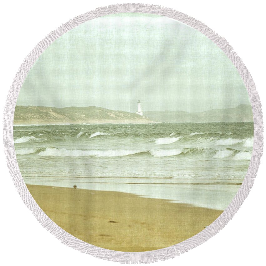 Beach Round Beach Towel featuring the photograph View to Point Lonsdale by Linda Lees