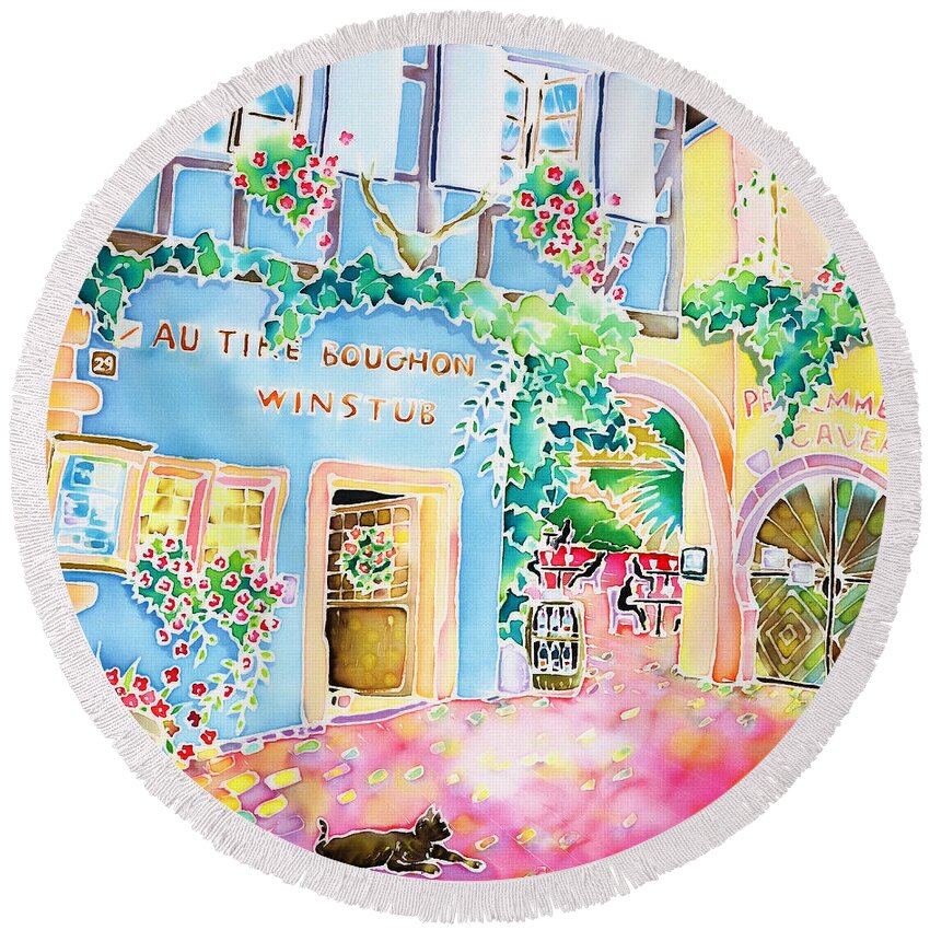 Alsace Round Beach Towel featuring the painting Vin nouveau by Hisayo OHTA