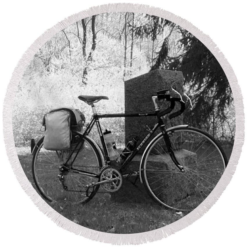Ancient Round Beach Towel featuring the photograph Vintage Bicycle In Graveyard by Joyce Wasser
