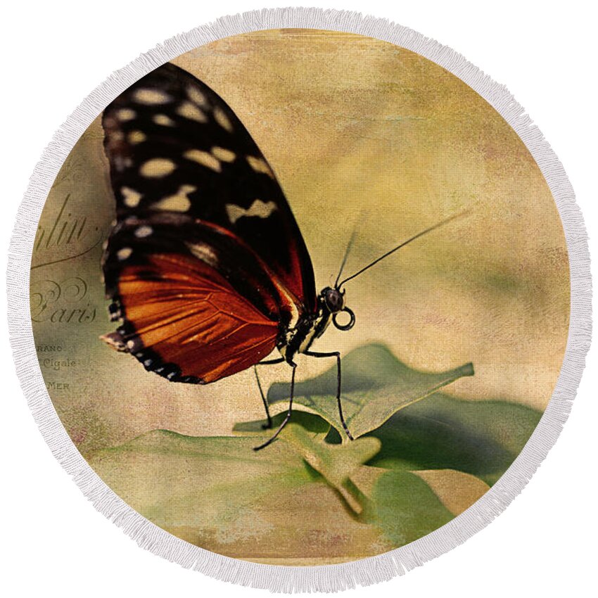 Leaf Round Beach Towel featuring the photograph Vintage Butterfly Card by Maria Angelica Maira