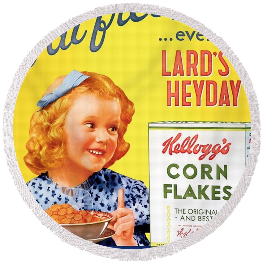 Ad Round Beach Towel featuring the photograph Vintage Corn Flakes Ad by Georgia Clare