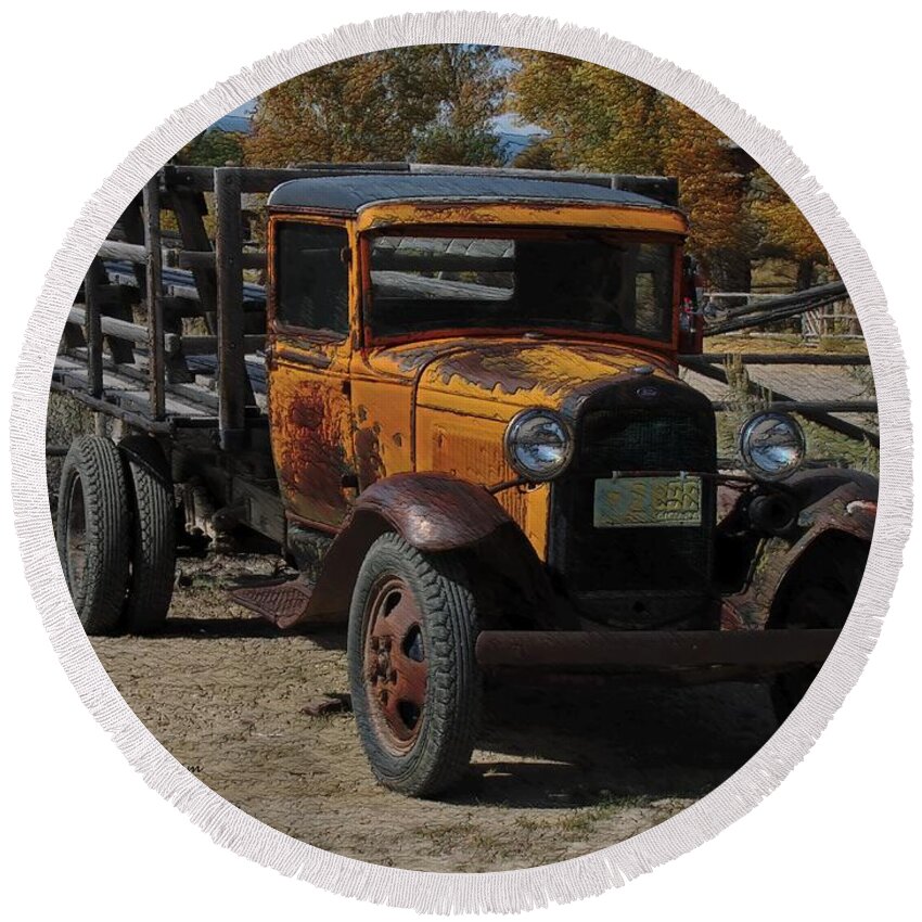 Ford Truck Round Beach Towel featuring the photograph Vintage Ford Truck 2 by Kae Cheatham
