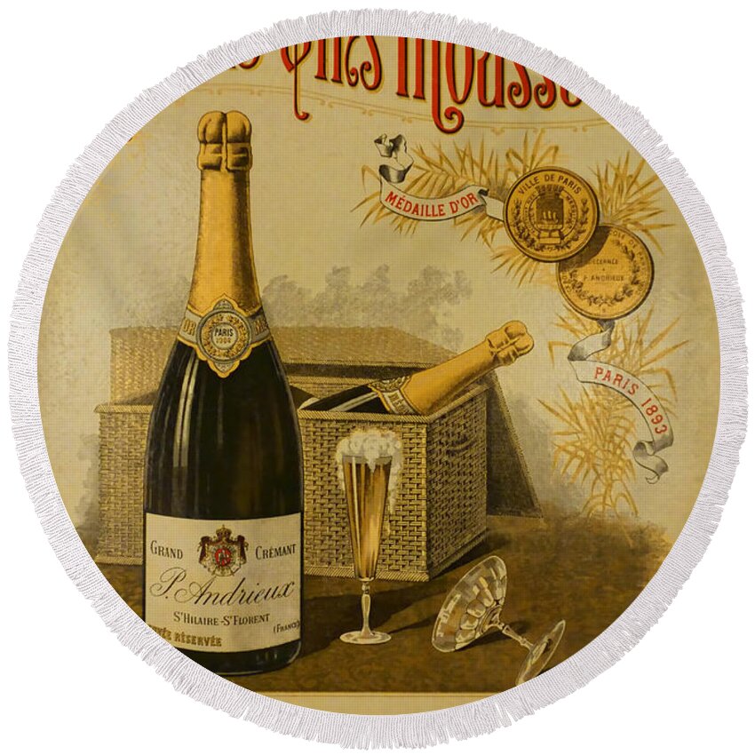 French Round Beach Towel featuring the photograph Vintage French Poster Andrieux Wine by Olivier Le Queinec