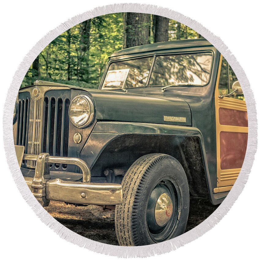 Jeep Round Beach Towel featuring the photograph Vintage Jeep Station Wagon by Edward Fielding