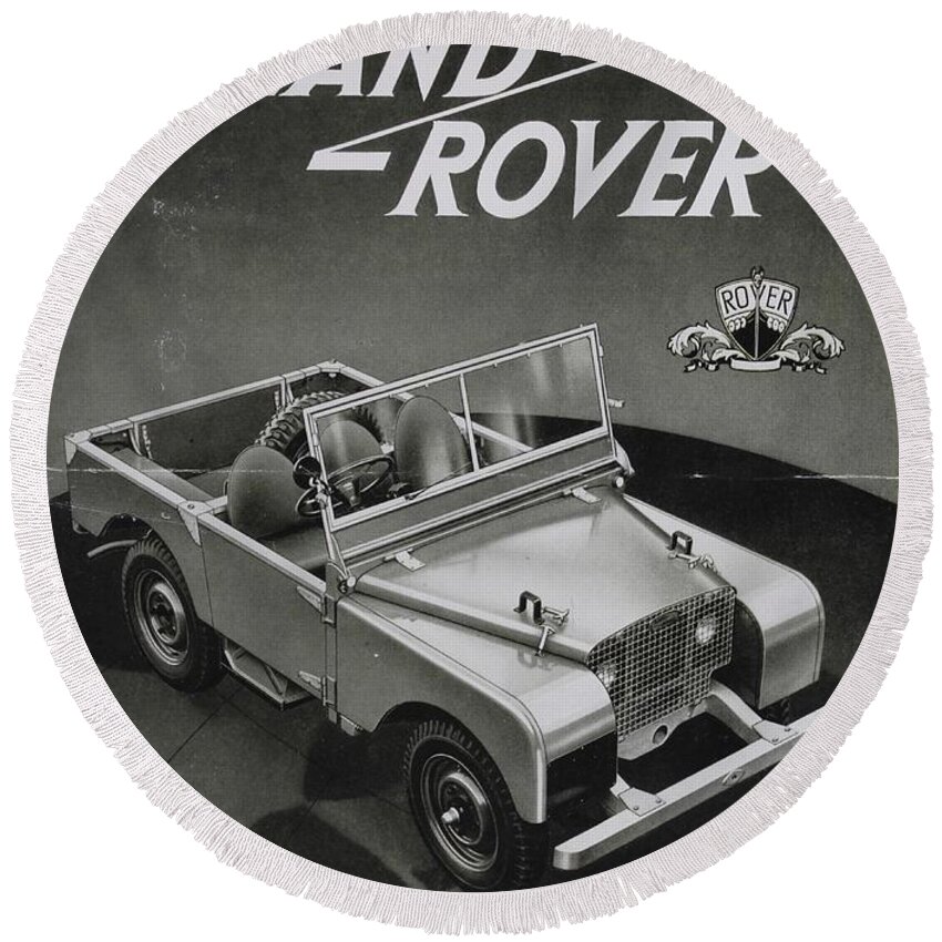Landrover Round Beach Towel featuring the photograph Vintage Land Rover Advert by Georgia Fowler