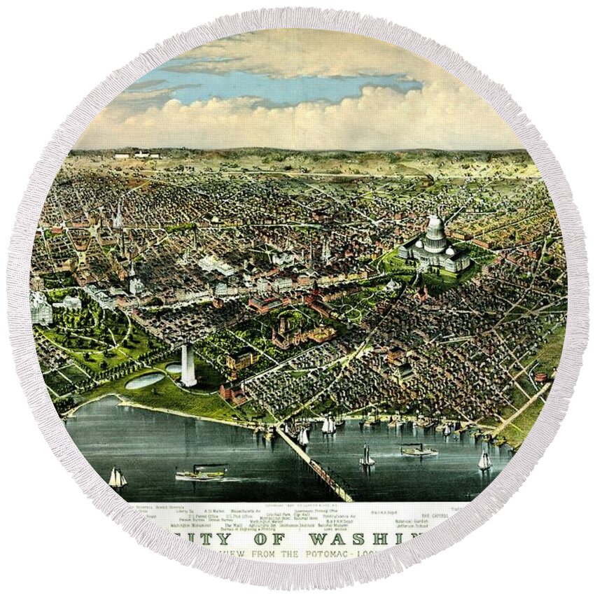 Washington Round Beach Towel featuring the photograph Vintage Map of the City of Washington by Benjamin Yeager