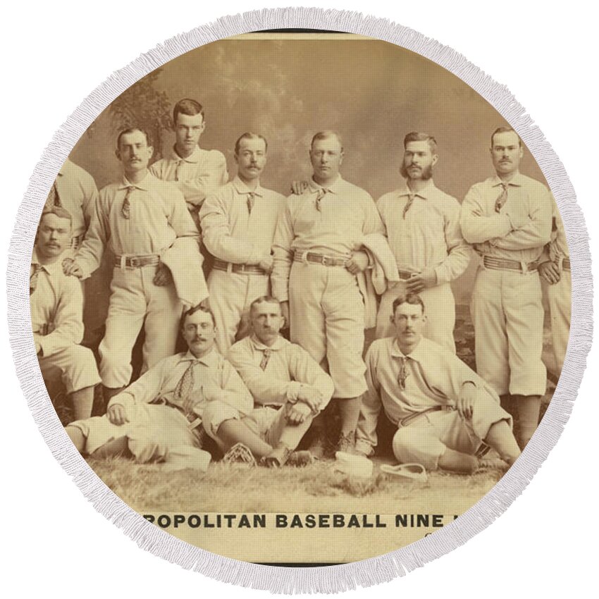 Sport Round Beach Towel featuring the photograph Vintage Photo of Metropolitan Baseball Nine Team in 1882 by Vintage Collectables