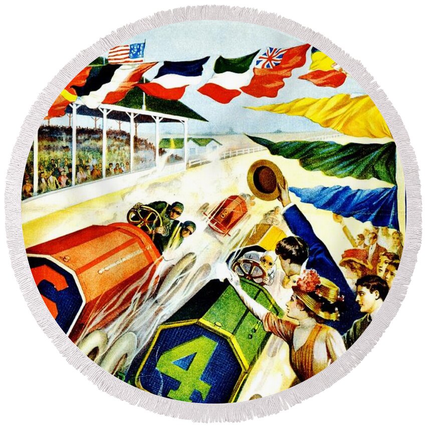 Vintage Round Beach Towel featuring the photograph Vintage Poster - Sports - Indy 500 by Benjamin Yeager
