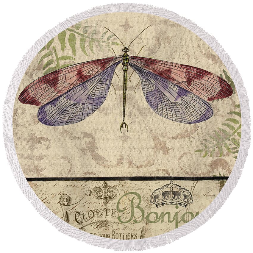 Digital Round Beach Towel featuring the painting Vintage Wings-Paris-F by Jean Plout