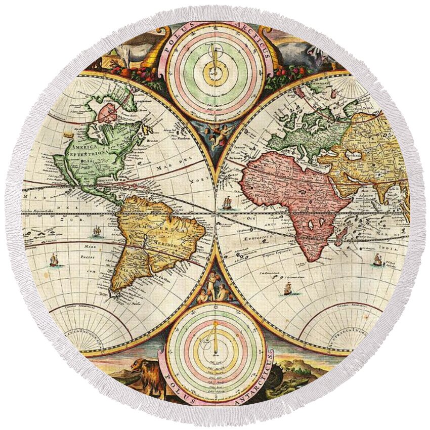 Vintage World Map Round Beach Towel for Sale by Daniel ...