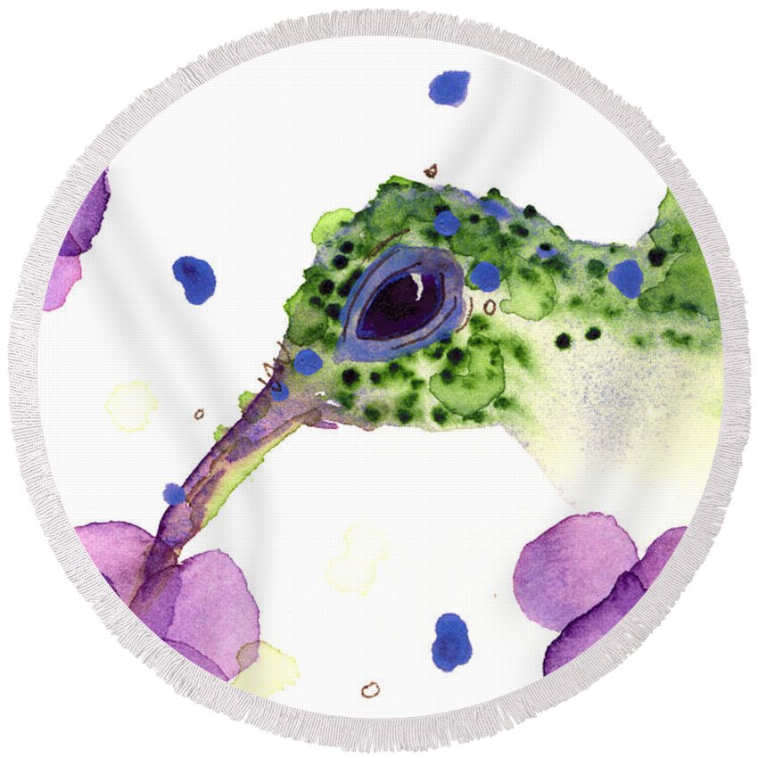 Hummingbird In Flowers Round Beach Towel featuring the painting Violet by Dawn Derman