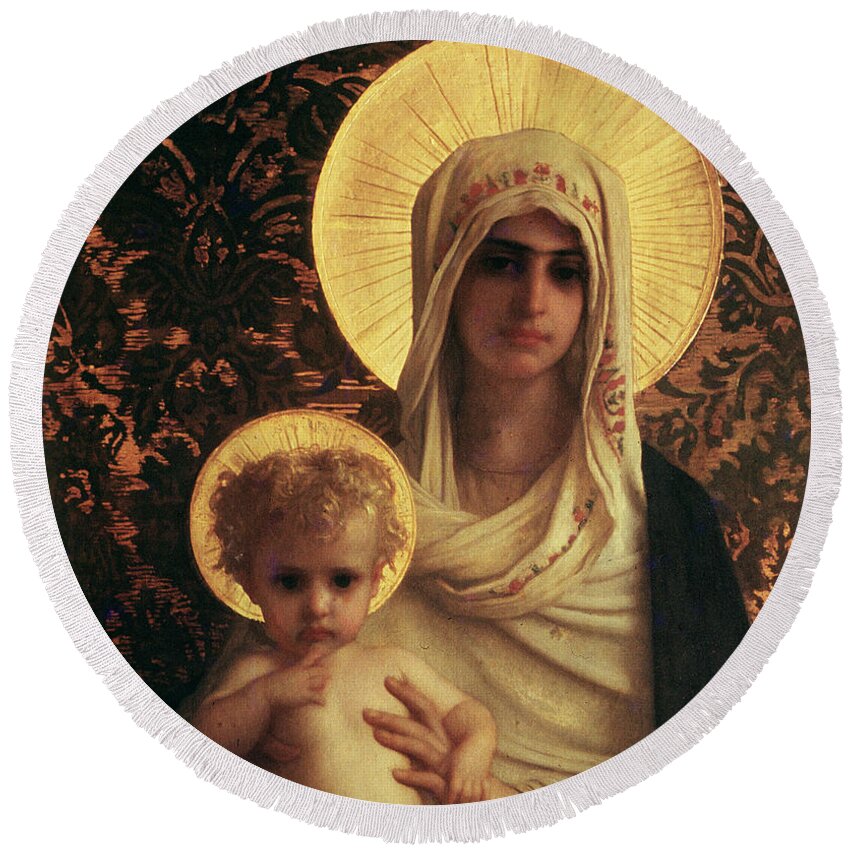 Herbert Round Beach Towel featuring the painting Virgin and Child by Antoine Auguste Ernest Herbert