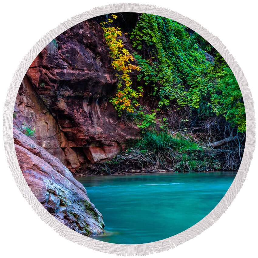 Zion Round Beach Towel featuring the photograph Virgin River II Zion National Park Utah by George Buxbaum