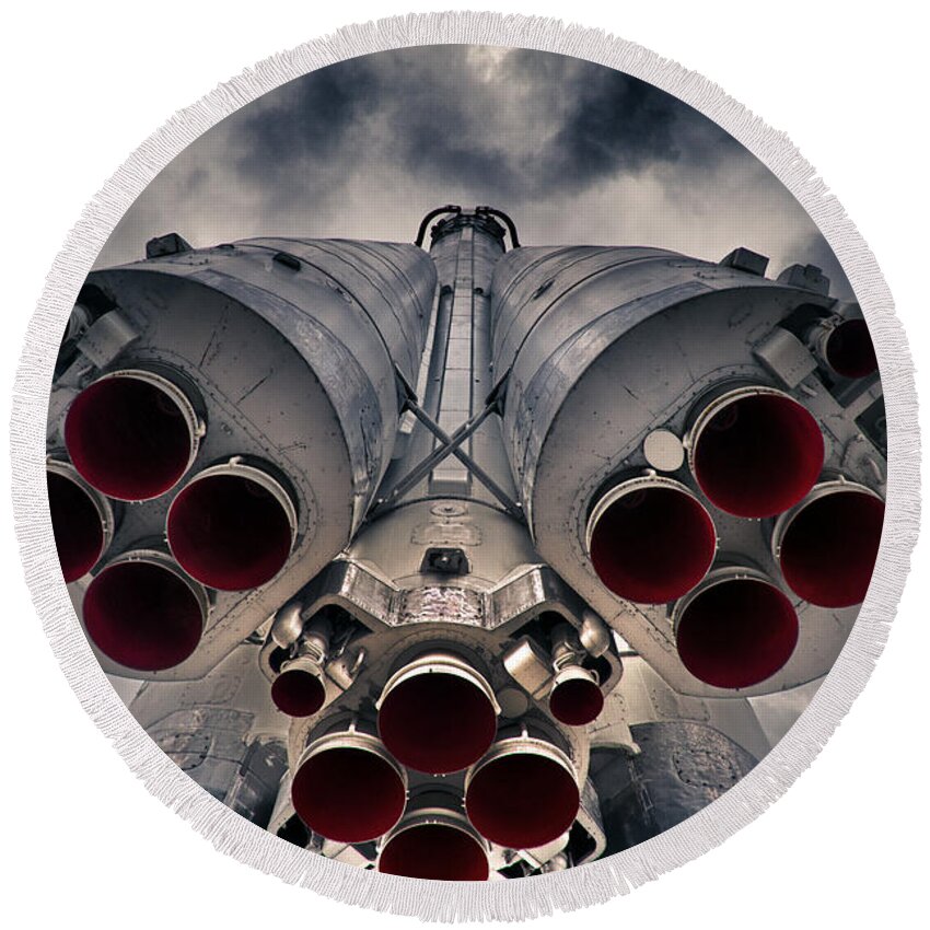 Afterburner Round Beach Towel featuring the photograph Vostok rocket engine by Stelios Kleanthous