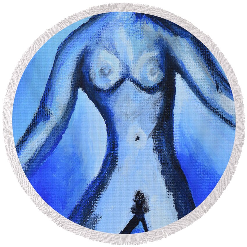 Blues Round Beach Towel featuring the painting Vulnerable To The Blues by Donna Blackhall