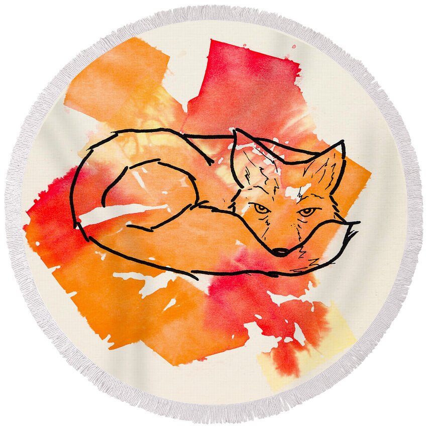 Red Round Beach Towel featuring the painting Vulpes vulpes by Stefanie Forck