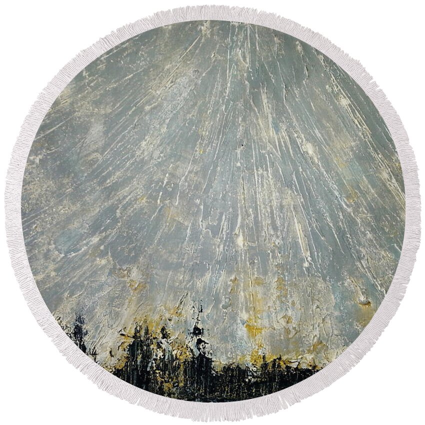 Acryl Painting Structured Round Beach Towel featuring the painting W1 - thunderstorm by KUNST MIT HERZ Art with heart